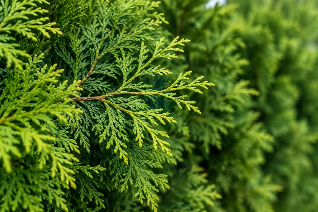 Ramo di tuia con fogliame verde